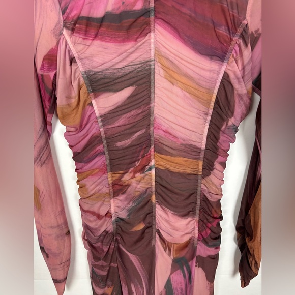 Anthropologie Long-Sleeve Printed Mesh Midi Dress Size Small - Picture 3 of 14